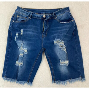 Gold Trans Denim Distressed Shorts Bermuda Frayed Hem Stretch Womens XL